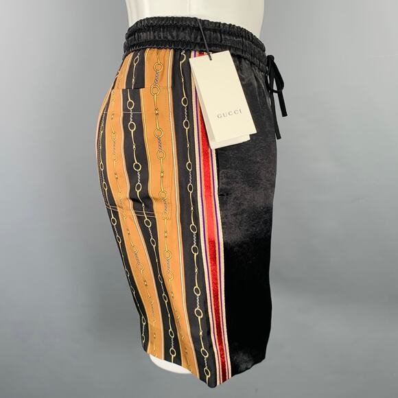 GUCCI Size 28 Gold Black Stripe Acetate Joggers Shorts - Picture 2 of 9